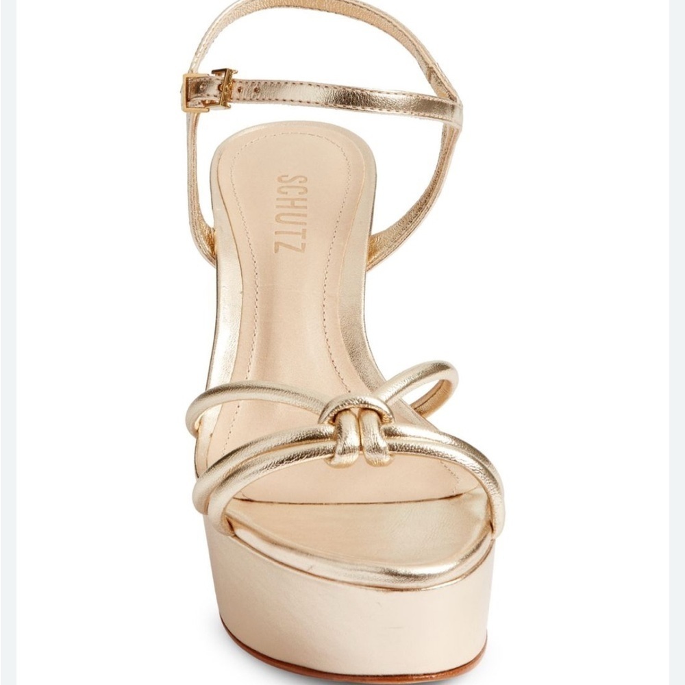 Schutz Kelsie gold platform strappy sandals sz 11 nwob - Picture 2 of 4